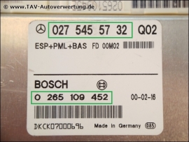 ESP+PML+BAS Control unit Mercedes A 027-545-57-32 Bosch 0-265-109-452 K01 Q01 Q02 A 0275455732 / Q02 (out of stock)