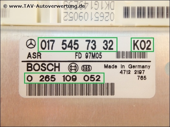 Asr Control Unit Mercedes Benz A 017 545 73 32 K02 Bosch 0 265 109 052 35 00