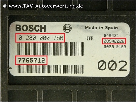 Engine control unit Fiat 7765712 002 Bosch 0-280-000-756 28SA2226, 99,00