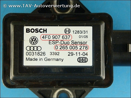 ESP Duo Sensor Audi VW 4F0907637 Bosch 0265005278, 0,00