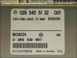 ESP+PML+BAS Control unit Mercedes A 029-545-51-32 Bosch 0-265-109-467 Q01 Q02 A 0295455132 / Q01