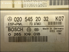 ESP+PML Control unit Mercedes A 020-545-20-32 Bosch 0-265-109-018 K06 K07 A 0205452032 K07 (out of stock)