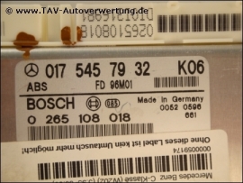 ABS Control unit Mercedes A 017-545-79-32 Bosch 0-265-108-018 K02 K04 K06 K07 A 0175457932 K06