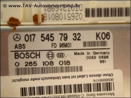 ABS Steuergeraet Mercedes A 0175457932 Bosch 0265108018 K02 K04 K06 K07 A 0175457932 K06